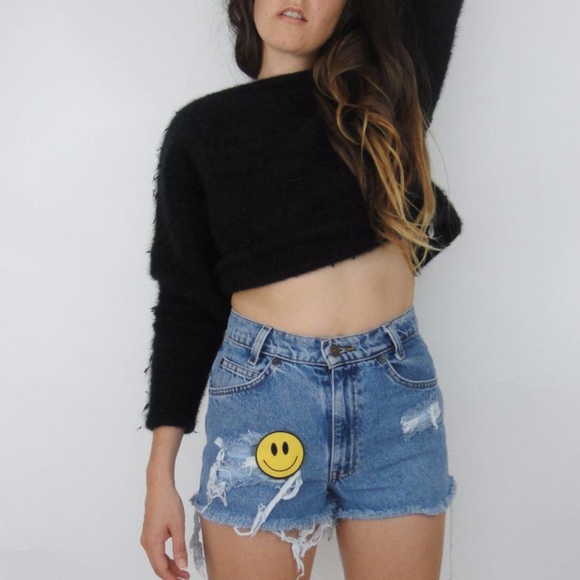 Vintage Pants - Vintage smiley face denim shorts